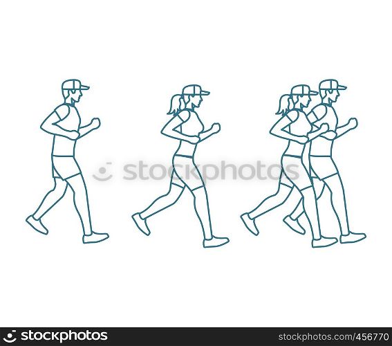 Run man and woman icons in line art style. Vector illustration. Run man and woman line icons