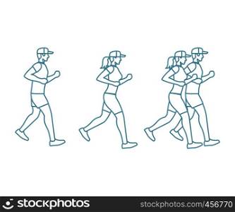 Run man and woman icons in line art style. Vector illustration. Run man and woman line icons
