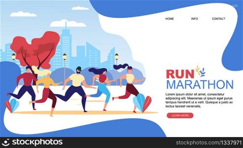 Run Marathon. Cartoon People Runner. Athlete Competition Vector Illustration. Healthy Lifestyle. Man Woman Group Jogging Outdoor on City Street. Road Race. Physical Activity Leisure Sport Fitness. Run Marathon Cartoon People Runner Competition