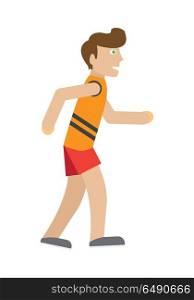 Runner on jog vector. Flat style. Man in sportswear running. Marathon. Moving activity and healthy life. For sport concepts, ad, infographics. Sport competition. Isolated on white background. Runner on Jog Flat Style Vector Illustration. Runner on Jog Flat Style Vector Illustration