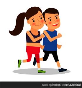 Runners people. Young man and young woman fitness runners. Vector illustration. Young fitness runners
