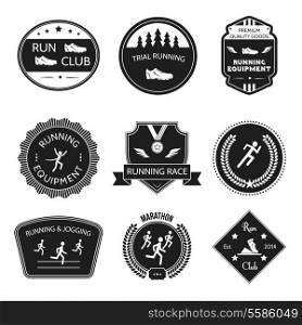 Running and jogging trial equipment winner labels set isolated vector illustration