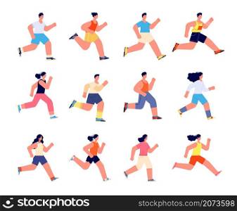Running athletes characters. Profile jogger, athlete man jogging. Isolated athletic men run, sport exercise. Outdoor active people utter vector set. Illustration jogger fitness, athlete exercise run. Running athletes characters. Profile jogger, athlete man jogging. Isolated athletic men run, sport exercise. Outdoor active people utter vector set