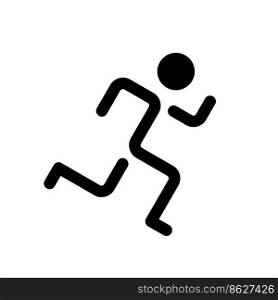 Running black glyph ui icon. Active lifesty≤. Hea<hy habit. Jogging practice. User∫erface design. Silhouette symbol on white space. Solidπctogram for web, mobi≤. Isolated vector illustration. Running black glyph ui icon