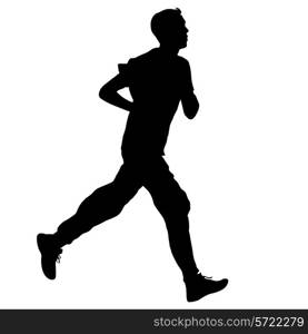 Running black silhouettes. Vector illustration.