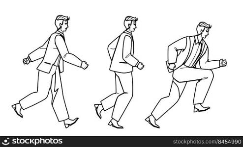 running business man vector. run fast person, strong hurry race, corporate worker, success job running business man character. people black line pencil drawing vector illustration. running business man vector