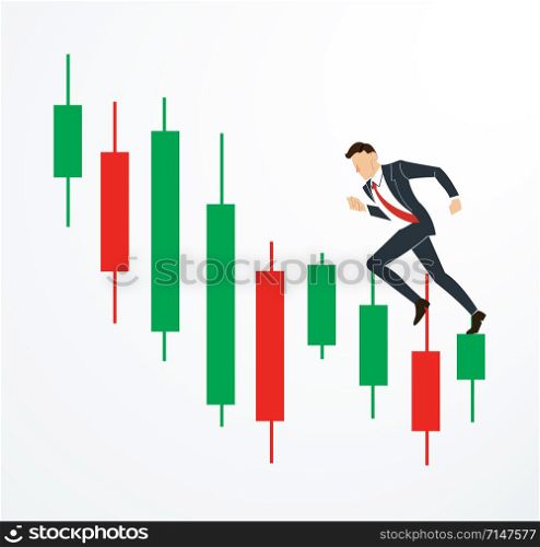 running businessman on Candlestick stock exchange vector