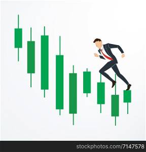 running businessman on Candlestick stock exchange vector