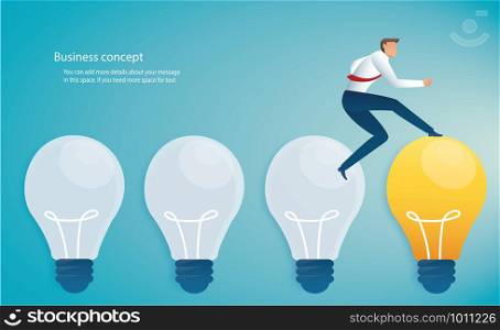 running businessman on light bulb idea concept. vector illustration