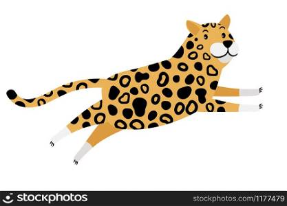 Running cartoon leopard animal icon isolated on white background. Cheetah vector illustration. Running cartoon leopard icon