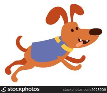 Running dog in winter clothing. Cute cartoon animal isolated on white background. Running dog in winter clothing. Cute cartoon animal