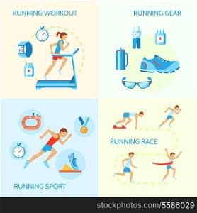 Running jogging composition of workout gear sport race icons isolated vector illustration