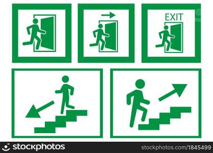 Running man and exit door sign on white background. Emergency exit icon in frame. Vector illustration. Stock image. EPS 10.. Running man and exit door sign on white background. Emergency exit icon in frame. Vector illustration. Stock image.