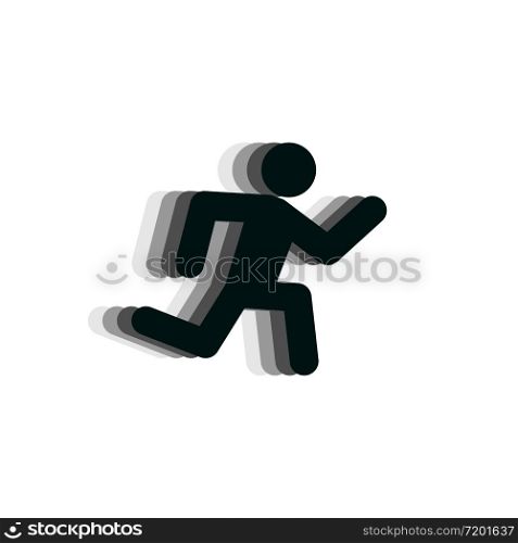 Running man black icon on white backdrop. Vector illustration.