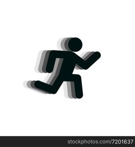 Running man black icon on white backdrop. Vector illustration.