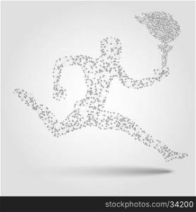 Running man with a torch. Abstract man silhouette from dots and lines. Design element in vector.