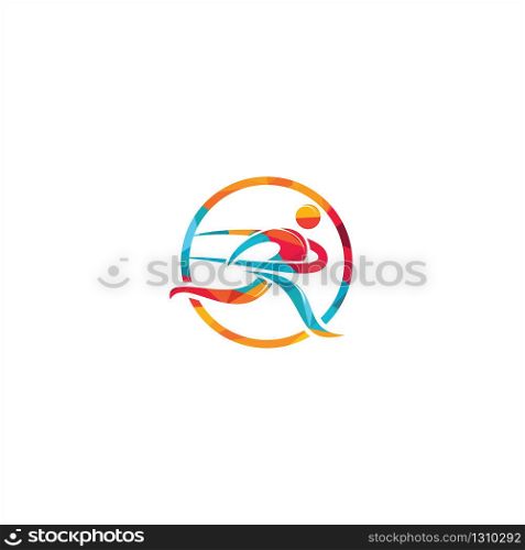 Running Man With Finish Ribbon Logo Design. Marathon logo template. Running club or sports club sign.