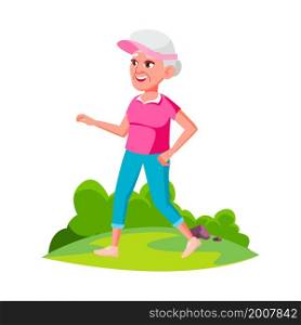 Running old woman quickly. Run lady. Gym female. Fitness people. vector character flat cartoon Illustration. Running old woman quickly vector