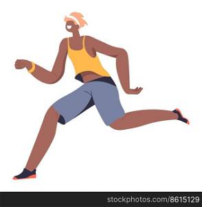 Running personage, isolated male character jogging. Healthy lifestyle and habits, preparing for ch&ionship or marathon. Teenager on sports lessons, physical education. Vector in flat style. Jogging personage, sportive character running