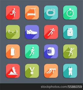 Running race sport activity icons set of exercises cross training flat icons isolated vector illustration
