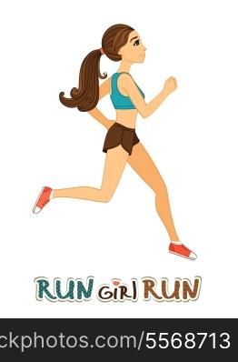 Running slim finess girl isolated vector illustration