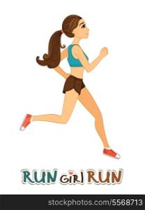 Running slim finess girl isolated vector illustration