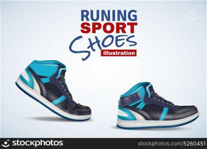 Running Sport Shoes Illustration. Original vector illustration for retail trade with running leather sport shoes in light and dark shades of blue