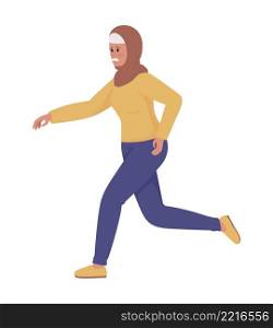 Running woman semi flat color vector character. Female figure. Full body person on white. Common situation isolated modern cartoon style illustration for graphic design and animation. Running woman semi flat color vector character