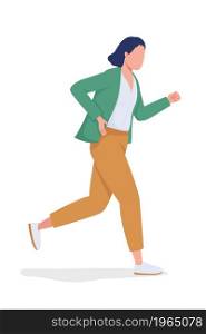 Running woman semi flat color vector character. Posing figure. Full body person on white. Running to survive isolated modern cartoon style illustration for graphic design and animation. Running woman semi flat color vector character