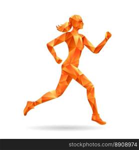 Running woman silhouette. Running woman silhouette with triangular pattern. Woman jogging isolated on white background
