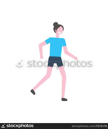 Running woman vector, healthy active lifestyle of young lady. Person wearing special sportswear, exercising energetic student. Athlete female training. Running Woman, Healthy Lifestyle of Young Lady