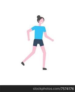 Running woman vector, healthy active lifestyle of young lady. Person wearing special sportswear, exercising energetic student. Athlete female training. Running Woman, Healthy Lifestyle of Young Lady