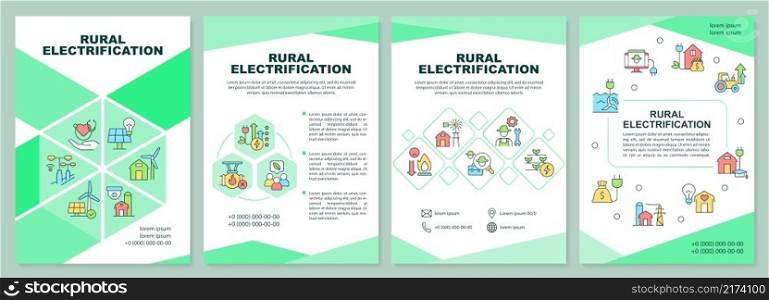 Rural electrification brochure template. Remote areas. Booklet print design with linear icons. Vector layouts for presentation, annual reports, ads. Arial-Black, Myriad Pro-Regular fonts used. Rural electrification brochure template