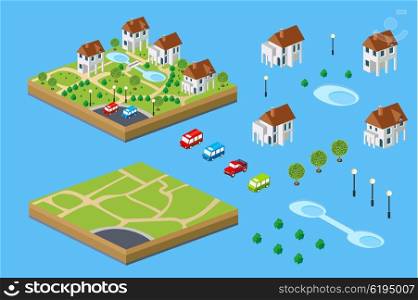 Rural house isometric. Rural house isometric set of facilities for the construction of the rural landscape of the isometric