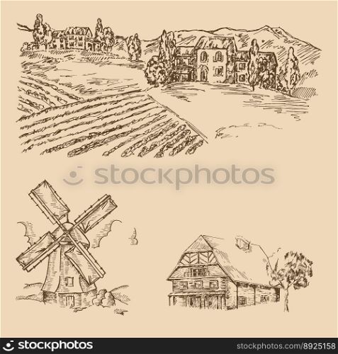 Rural landscape background vector image