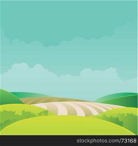 Rural Landscape. Illustration of cartoon country landscape