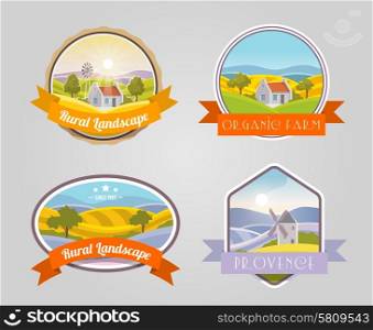 Rural landscape provence organic farm label set isolated vector illustration. Rural Landscape Set