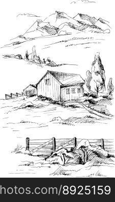 Rural landscape sketch vector image