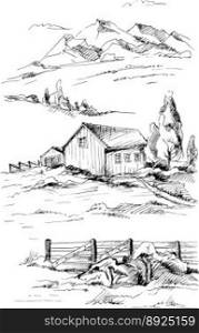 Rural landscape sketch vector image