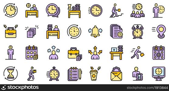 Rush job icons set. Outline set of rush job vector icons thin line color flat isolated on white. Rush job icons set line color vector