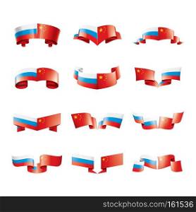 Russia and China national flags. Vector illustration on white background. Russia and China flags. Vector illustration on white background