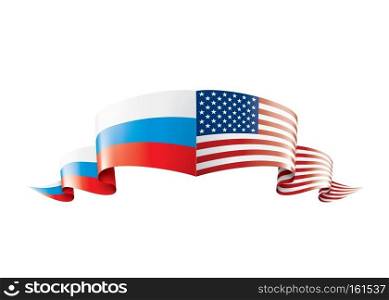 Russia and USA national flags. Vector illustration on white background. Russia and USA national flags. Vector illustration.