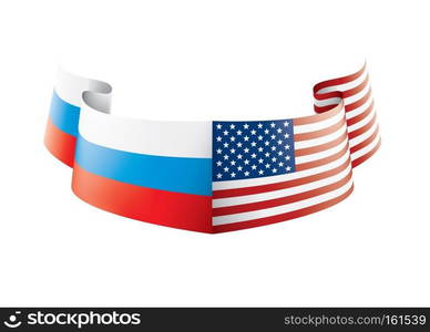 Russia and USA national flags. Vector illustration on white background. Russia and USA national flags. Vector illustration.