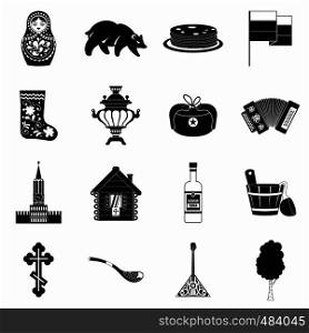 Russia black simple icons set isolated on white background. Russia black simple icons