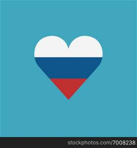 Russia flag icon in a heart shape in flat design. Independence day or National day holiday concept.