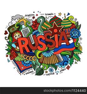 Russia hand lettering and doodles elements background. Vector illustration