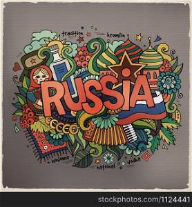 Russia hand lettering and doodles elements background. Vector illustration