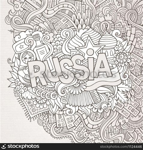 Russia hand lettering and doodles elements background. Vector illustration. Russia hand lettering and doodles elements background.