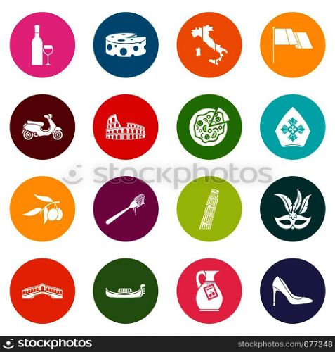 Russia icons many colors set isolated on white for digital marketing. Italia icons many colors set