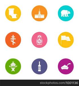 Russia icons set. Flat set of 9 russia vector icons for web isolated on white background. Russia icons set, flat style
